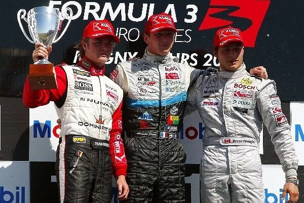 Formula Three Euro Series: The podium: Nico Rosberg Opel Team Rosberg, second; Alexandre Premat ASM, winner; Bruno Spengler ASL  /  Muecke Motorsport