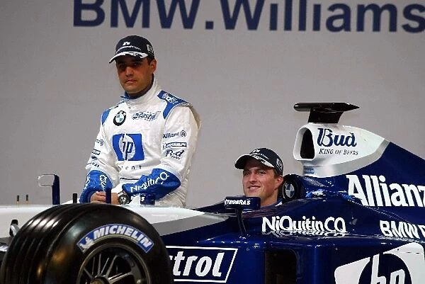 Formula One Launch: L-R: Williams BMW team mates Juan Pablo Montoya and Ralf Schumacher with the new Williams BMW FW26
