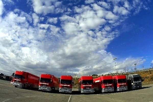 Formula One Testing: The Ferrari transporters arrive in Barcelona ready for testing