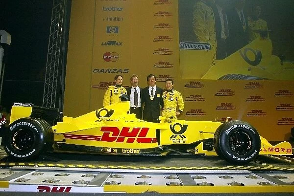 Formula One Testing: L-R: Giancarlo Fisichella, Eddie Jordan, Takuma Sato