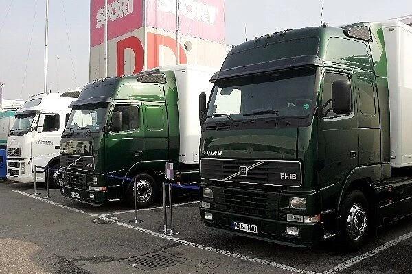 Formula One Testing: Red Bull and Cosworth trucks in the paddock