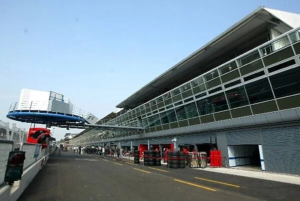 Formula One World Championship: The impressive new Formula One podium constructed above the pit wall