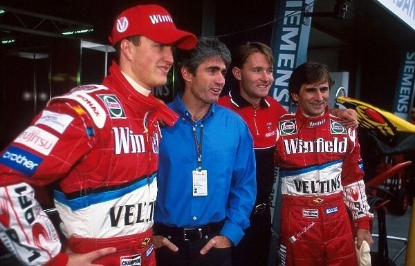 Formula One World Championship: L to R: Ralf Schumacher Williams; Mick Doohan 500cc Bike World Champion; Alex Zanardi Williams