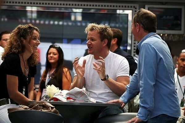Formula One World Championship: Martin Brundle with Gordon Ramsay Celebrity Chef and his wife Tana