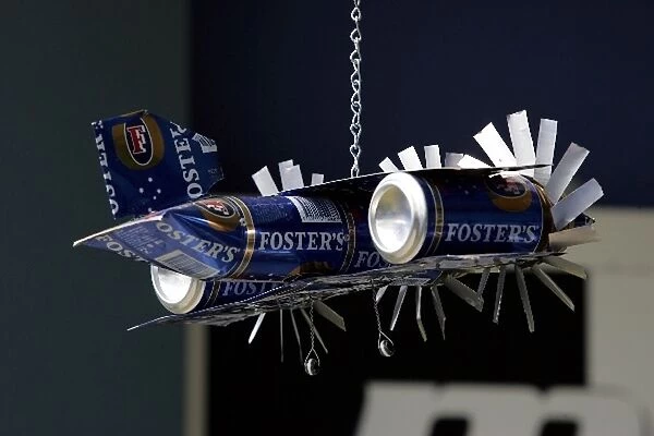Formula One World Championship: A model aeroplane made from Fosters cans