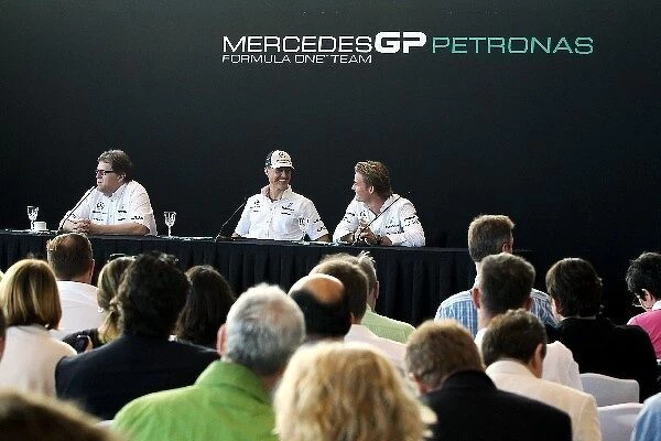 Formula One World Championship: Norbert Haug Mercedes Sporting Director with Michael Schumacher Mercedes GP and Nico Rosberg Mercedes GP at