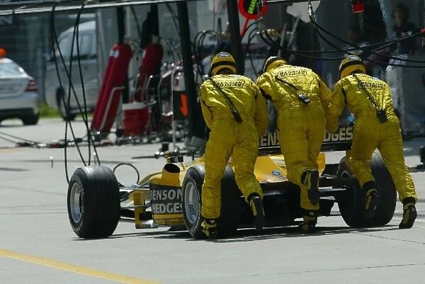Formula One World Championship: Tenth placed Ralph Firman Jnr Jordan Ford EJ13 needs a push start after his only pit stop