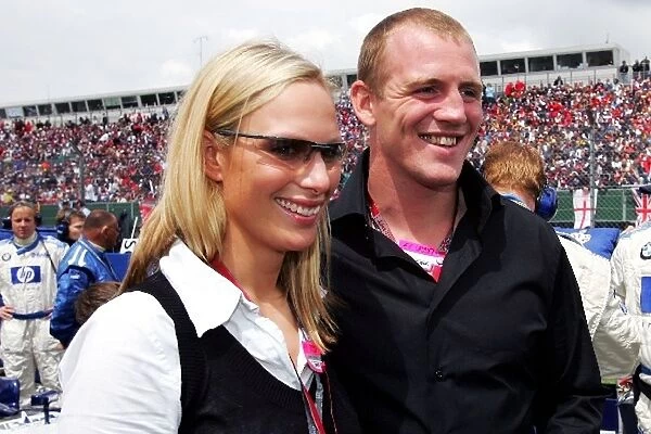 Formula One World Championship: Zara Phillips with boyfriend and England Rugby international Mike Tindall on the grid