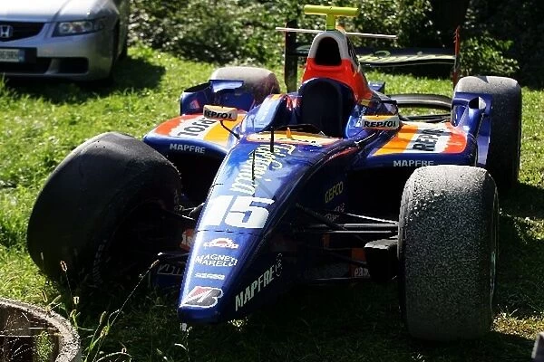 GP2 Series: The damaged car of Marcos Martinez Racing Engineering