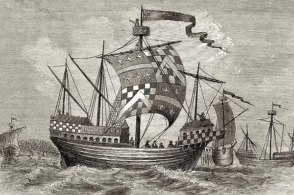 15Th Century Warship. From The National And Domestic History Of England By William Aubrey Published London Circa 1890