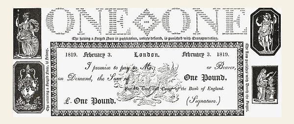 An 1819 English One Pound Note. From The Strand Magazine Published 1894