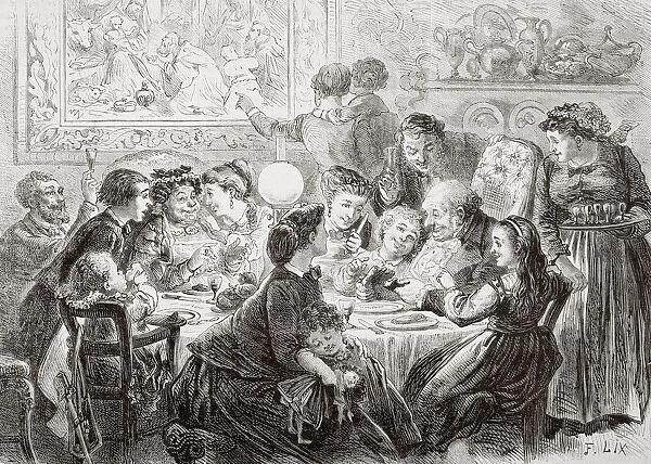 A 19Th Century Family Enjoying A Get Together And Feast On The Day Of The Epiphany, January 6. From L univers Illustre Published In Paris In 1868
