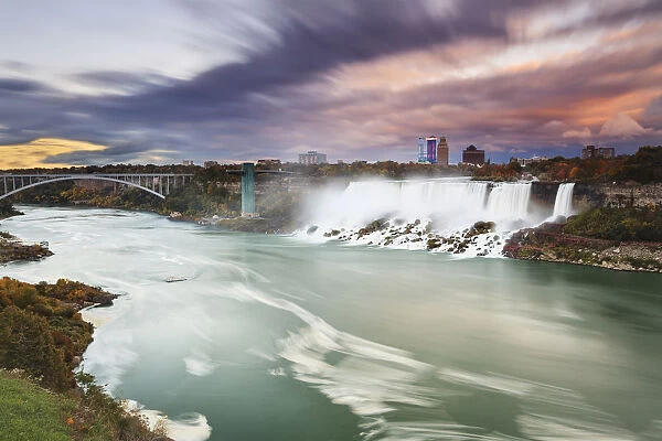 American falls and niagara river at dusk; Niagara falls new york united states of america