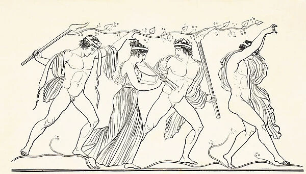 Ancient Grecian Revellers. From El Mundo Ilustrado, Published Barcelona, 1880