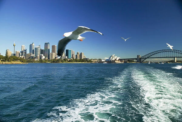 Australia, View of Sydney harbor from ferry; Sydney
