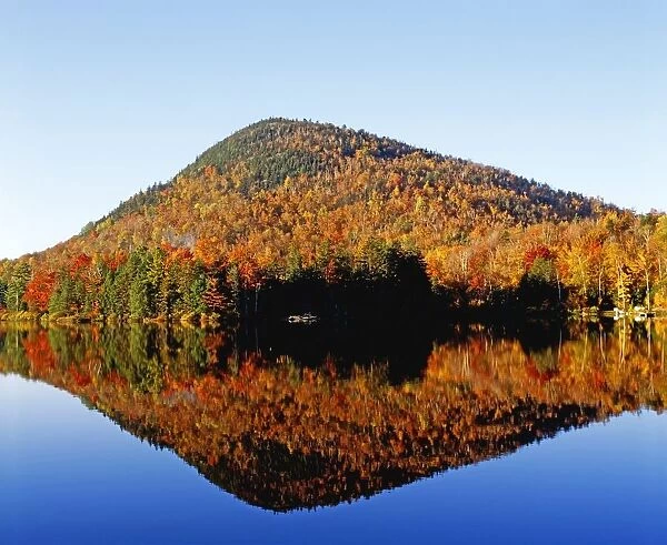 Autumn Colours Reflected In Water, Eastern Townships, Quebec, Canada