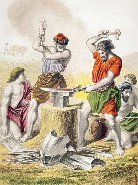 Beating The Swords Into Ploughshares. From The Holy Bible Published By William Collins, Sons, & Company In 1869. Chromolithograph By J. M. Kronheim & Co