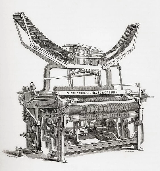 The Blackburn power loom invented by William Dickinson & Sons. From A Concise History of The International Exhibition of 1862, published 1862