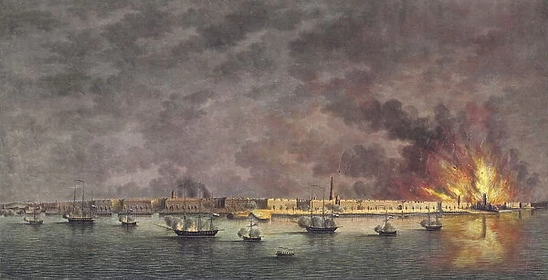 The bombardment of Antwerp on October 27, 1830, by the Dutch warships under the command of General Chasse, during the Belgian Revolution