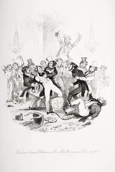 The Last Brawl Between Sir Mulbery And His Pupil. Illustration From The Charles Dickens Novel Nicholas Nickleby By H. K. Browne Known As Phiz