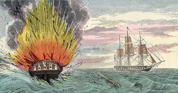 Capture of the HMS Guerriere by the USS Constitution, during The War of 1812. From An Illuminated History of North America, from the earliest period to the present time, published 1860