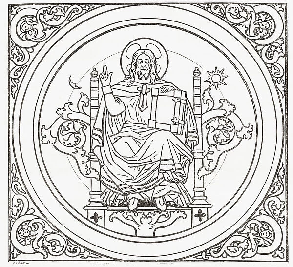 Detail Of Ceiling Mural Of Christ Pantocrator In St. Michaels Church, Hildesheim, Germany. From Histoire Des Peintres, eCole Allemande, Published 1875