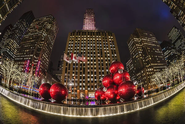 Christmas Decorations Near Radio City Music Hall; New York City, New York, United States Of America