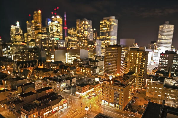 City Skyline At Night; Toronto Ontario Canada