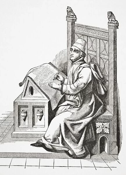 Copyist Writing On A Sheet Of Vellum. After A Miniature From A 15Th Century Manuscript. From Science And Literature In The Middle Ages By Paul Lacroix Published London 1878