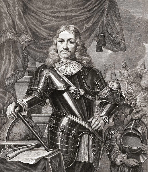 Cornelis Maartenszoon Tromp, 1629 - 1691. Lieutenant Admiral General of the Dutch navy and, briefly, Admiral General of the Danish navy. After an engraving by Lambert Visscher from a painting by Ferdinand Bol