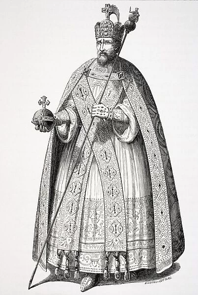 Costume Of Emperors At Their Coronation Since The Time Of Charlemagne. From An Engraving In A Work Entitled Insignia Sacrae Majistatis Caesarum Principum
