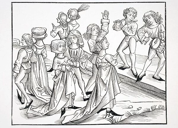 Dancers On Christmas Night Punished For Their Impiety And Condemned To Dance For A Whole Year. 15Th Century Legend. After Woodcut By P. Wohlgemuth In Liber Chronicorum Mundi Published Nuremberg 1493