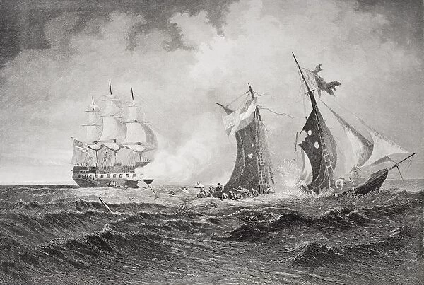 Destruction Of The Privateer Petrel By The St Lawrence 1861. Artist Paul Manzoni