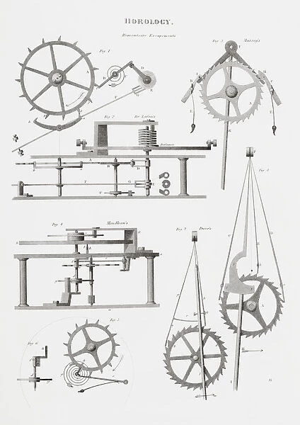 Four Different Remontoire Escapement Systems By Four Different Clock Makers Identified In The Picture. De Lafon, Massey, Mendham, Prior. From The Cyclopaedia Or Universal Dictionary Of Arts, Sciences And Literature By Abraham Rees, Published London 1820