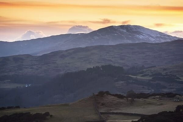 Dumfries, Scotland; A Hilly Landscape At Sunset