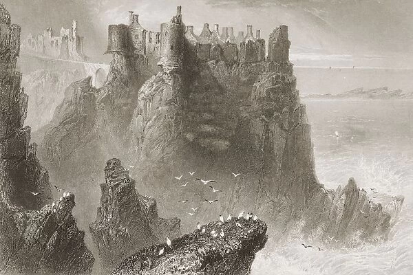 Dunluce Castle, County Antrim, Ireland. Drawn By W. H. Bartlett, Engraved By J. Cousen. From 'The Scenery And Antiquities Of Ireland'By N. P. Willis And J. Stirling Coyne. Illustrated From Drawings By W. H. Bartlett. Published London C. 1841