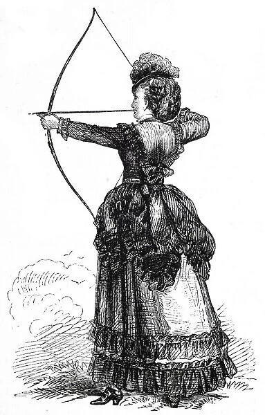 Engraving depicting a young lady practising her archery skills, 19th century