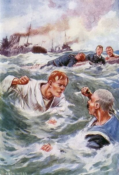 His Fist Rose In The Air As The Other Struggled To Use His Knife. Illustration By Archibald Webb, From Midshipman Rex Carew, V. C. By John S. Margerison. Published Circa 1920