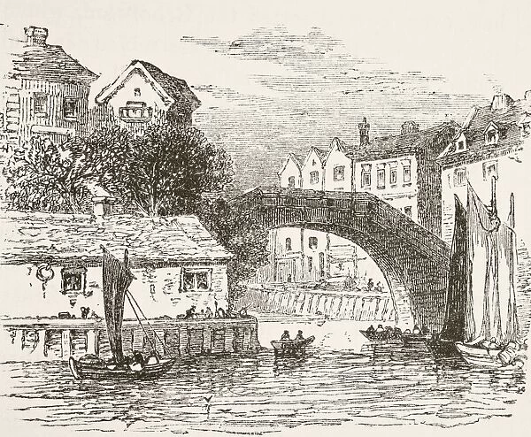Fleet Bridge London In The 17Th Century. From The National And Domestic History Of England By William Aubrey Published London Circa 1890