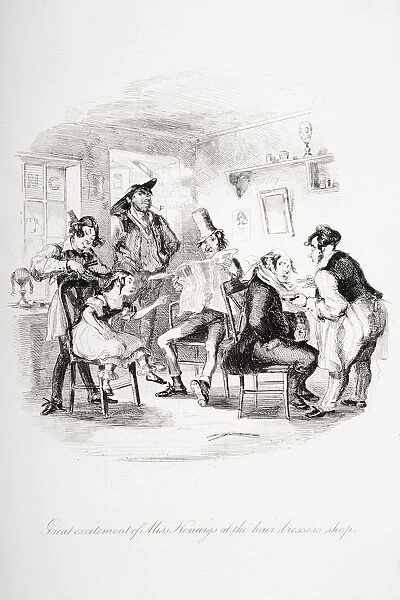 Great Excitement Of Miss. Kenwigs At The Hairdressers Shop. Illustration From The Charles Dickens Novel Nicholas Nickleby By H. K. Browne Known As Phiz