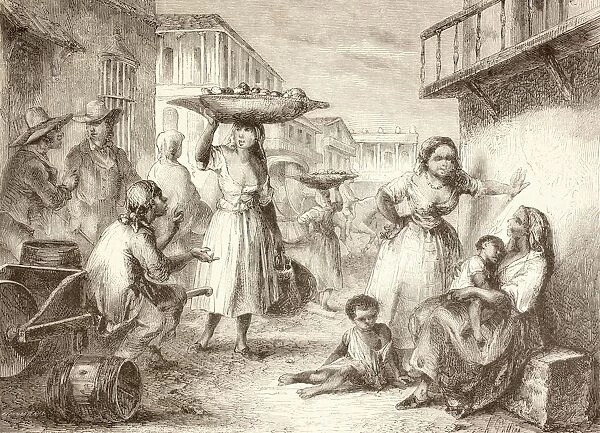 Havana, Cuba. Street Life In The 1880S. From A 19Th Century Illustration
