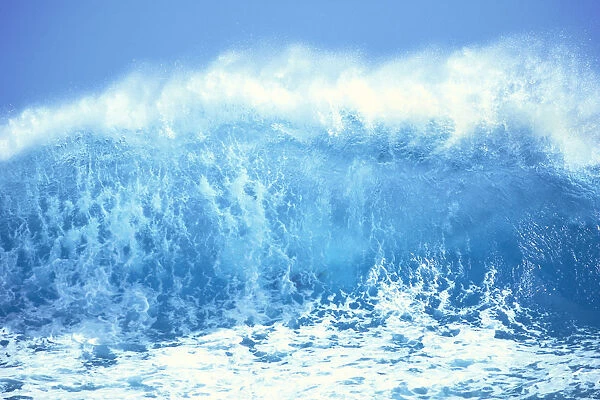 Huge Turquoise Wave Crashing Whitewash And Spray With Blue Skies C1709