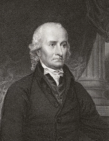 Hugh Williamson, 1735 - 1819. American doctor and politician. Signatory of the U. S. Constitution. After an engraving by Asher Brown Durand from a work by John Trumbull; Illustration