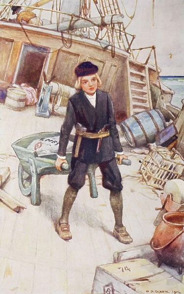 Illustration By A. A. Dixon From An Edition Dating Circa 1915 Of The Swiss Family Robinson By M. Weiss Published By Blackie And Son Limited. Another Visit To The Wreck. One Of The Boys Uses A Wheelbarrow To Save Essential Supplies From The Sinking Ship