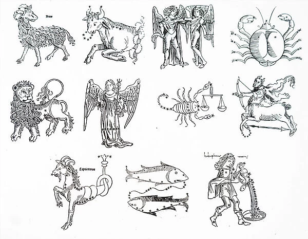Illustration depicting the 12 Zodiac signs, 15th century