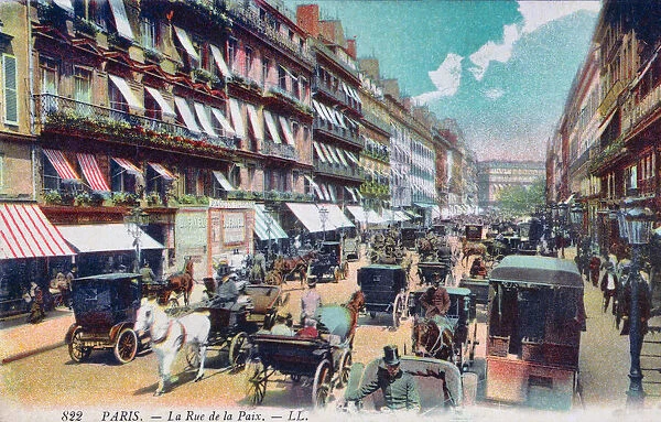 La Rue de la Paix, Paris, France circa 1900. After a contemporary postcard