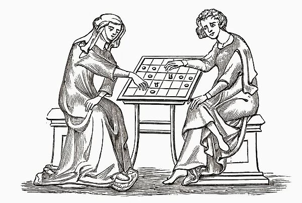 Lady And Youth Playing Draughts, Or Checkers, In The Early Fourteenth Century. From The Book Short History Of The English People By J. R. Green, Published London 1893