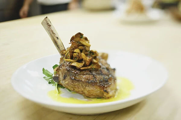 Lamb chop on a plate in a restaurant; boston massachusetts usa