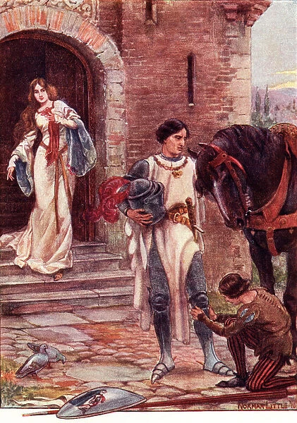 Lancelot And Elaine. Coloured Illustration From The Book The Gateway To Tennyson Published 1910
