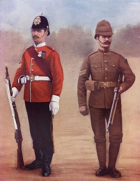 Left. Colour-Sergeant Of The West Yorkshire Regiment. Right. Sergeant Of The Yorkshire Regiment. From The Book South Africa And The Transvaal War By Louis Creswicke, Published 1900